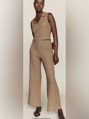 Reformation Wide-Leg Knit Pants and Top Set in Camel Brown